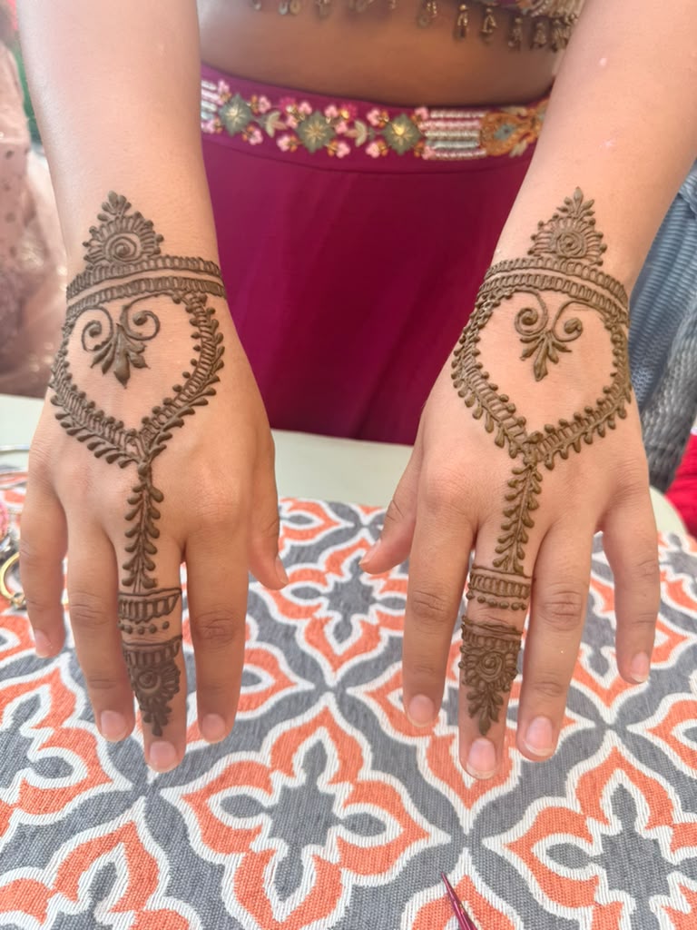 Henna hands arranged with flowers